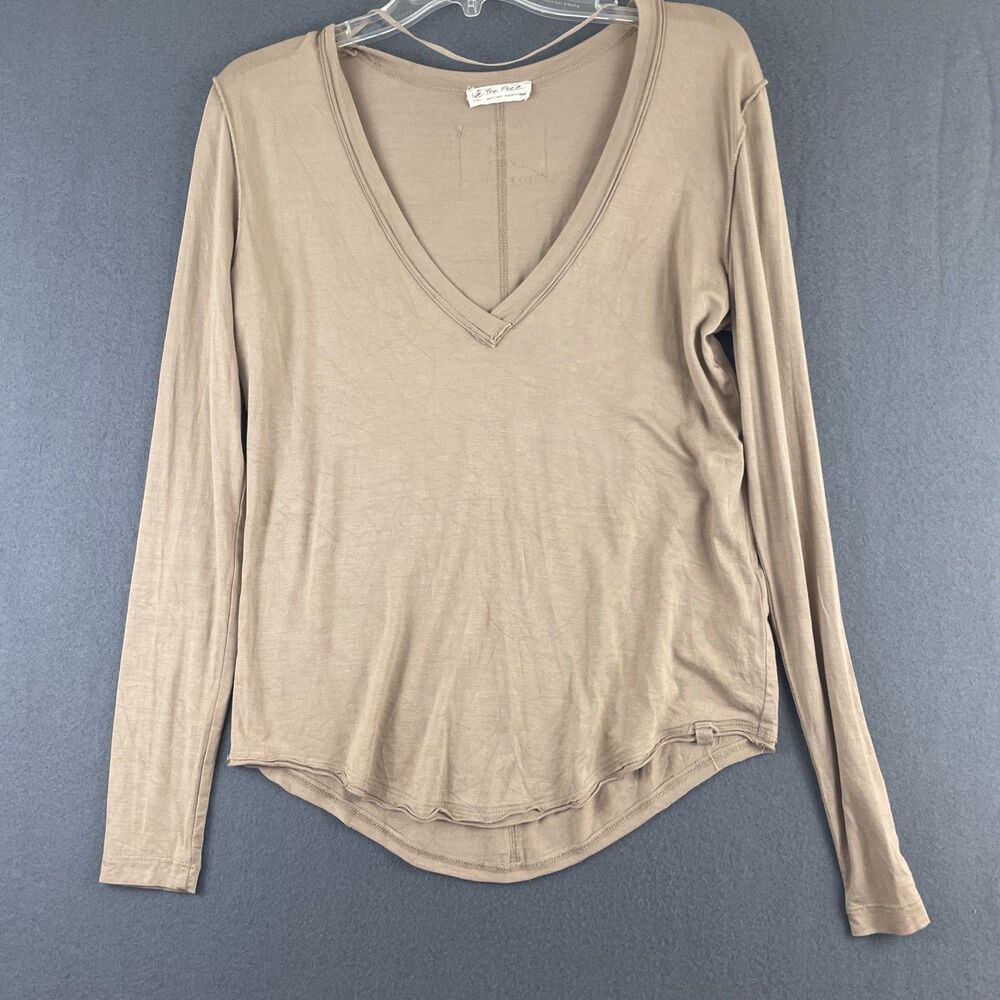 Free People Toasted Honey Moon Dance Long Sleeve V-Neck Top Size Small Oversize